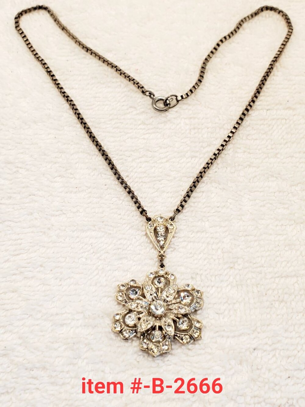 1 Silver Necklace with Diamonds pendant, item # B-2666, . wt. 15 grams.